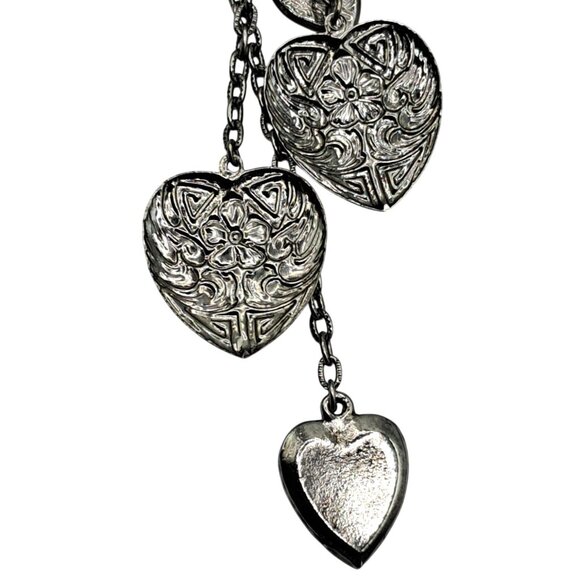 Heart Dangle Brooch Blue Rhinestones Silver Tone Chatelaine Style Pin Costume Je - Picture 7 of 9